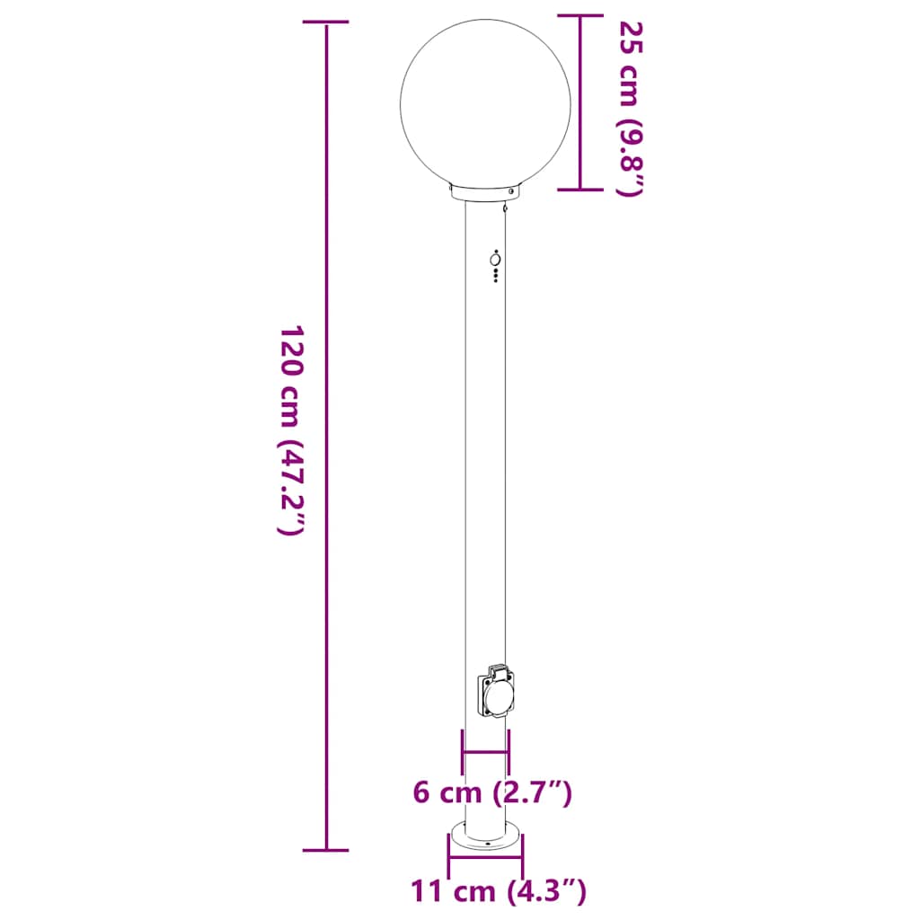 Lampada a paletto con sensore e presa 120 cm Acciaio Inox IP44