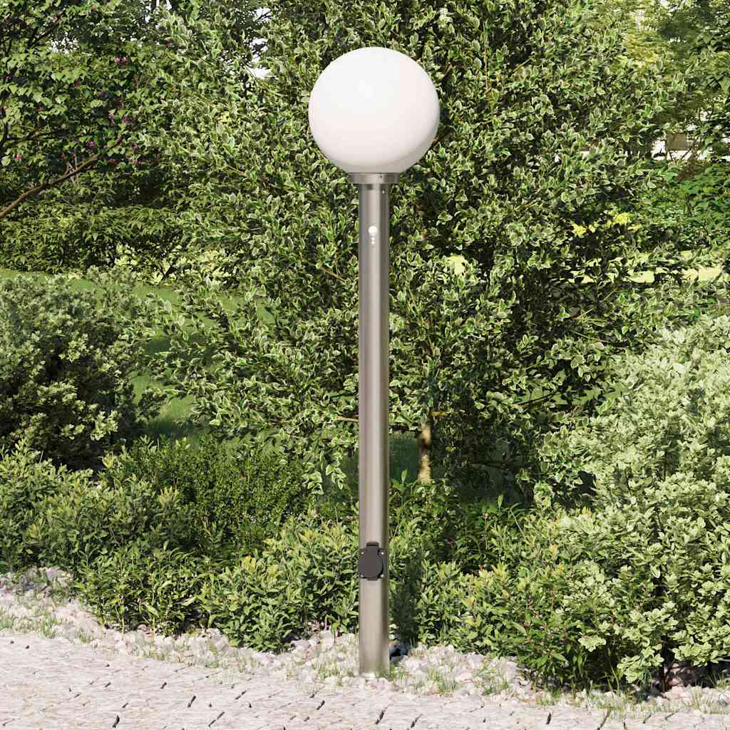 Lampada a paletto con sensore e presa 120 cm Acciaio Inox IP44