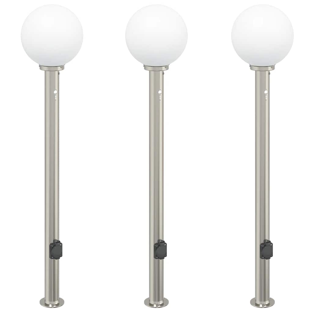 Lampioni a dissuasore con sensore e presa 3 pz 120 cm Acciaio Inox IP44