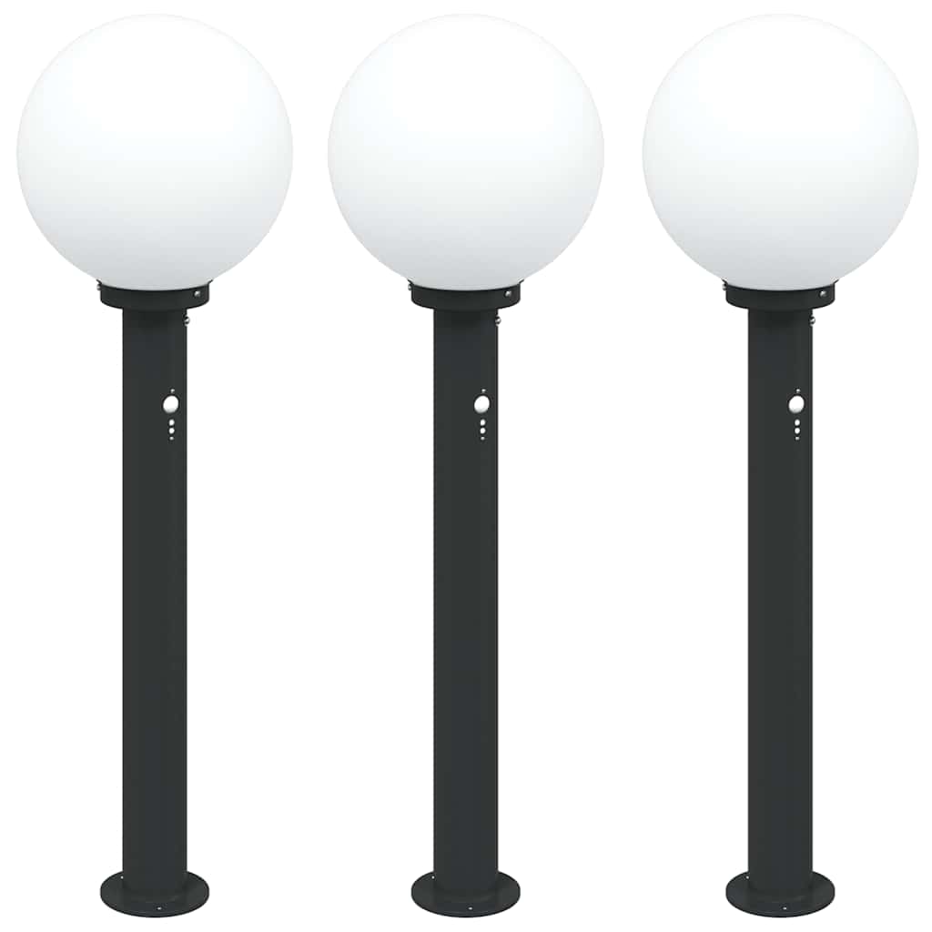 Lampioni a paletto con sensore 3 pz 80 cm neri IP44