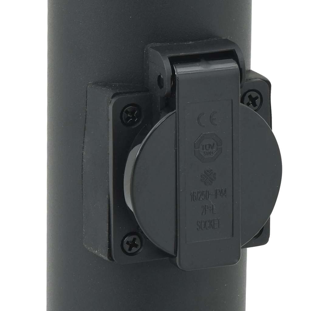 Lampioni a palo con presa elettrica 3 pz 80 cm Nero IP44