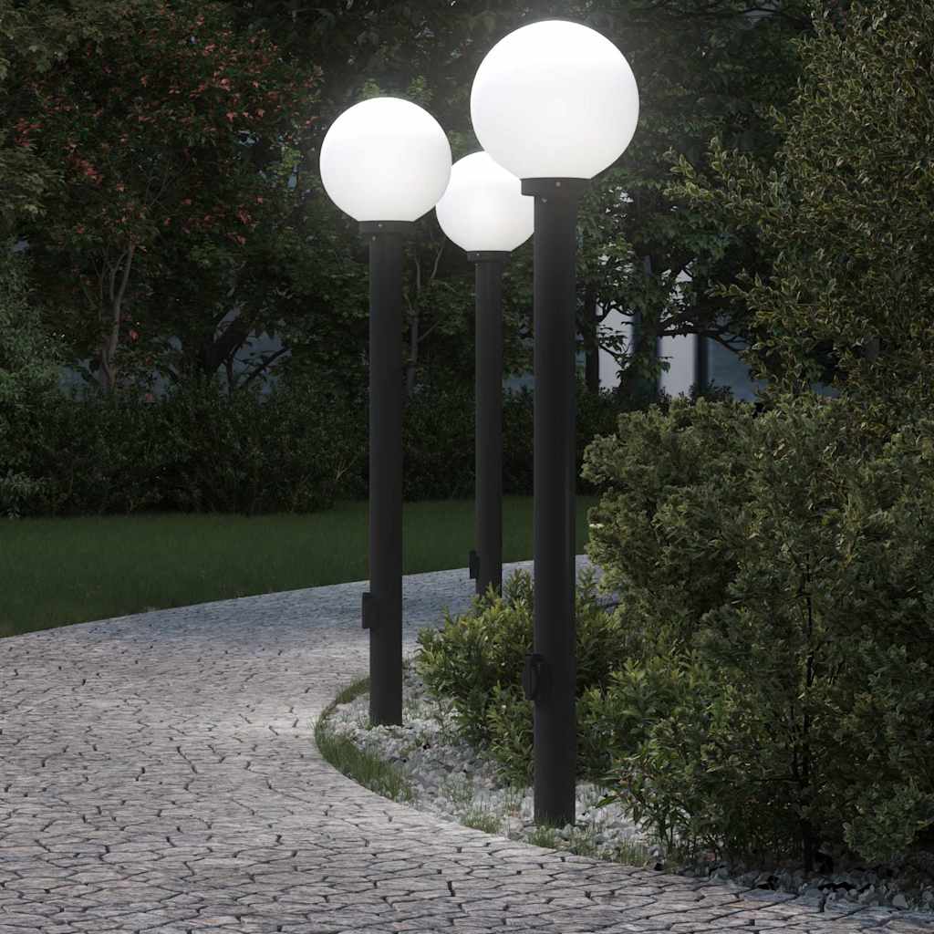Lampioni a palo con presa elettrica 3 pz 120 cm Nero IP44
