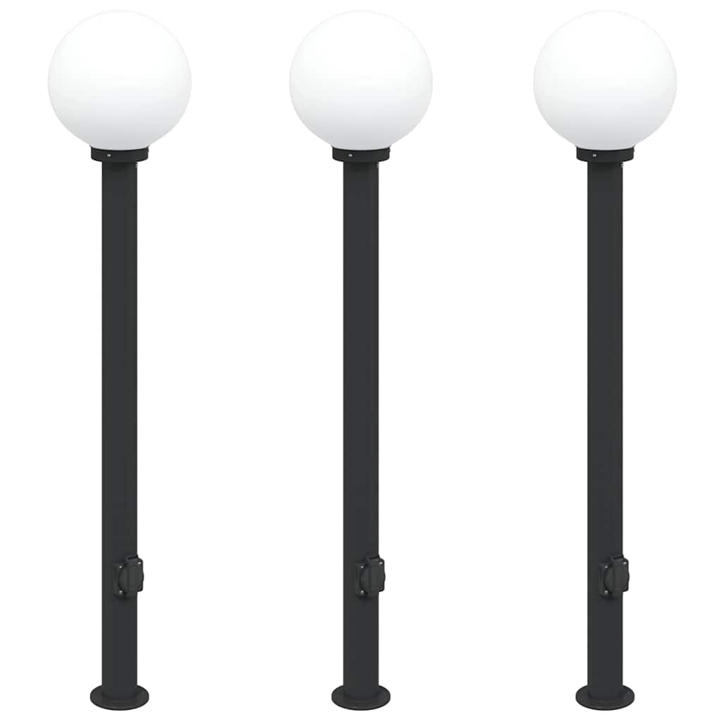 Lampioni a palo con presa elettrica 3 pz 120 cm Nero IP44