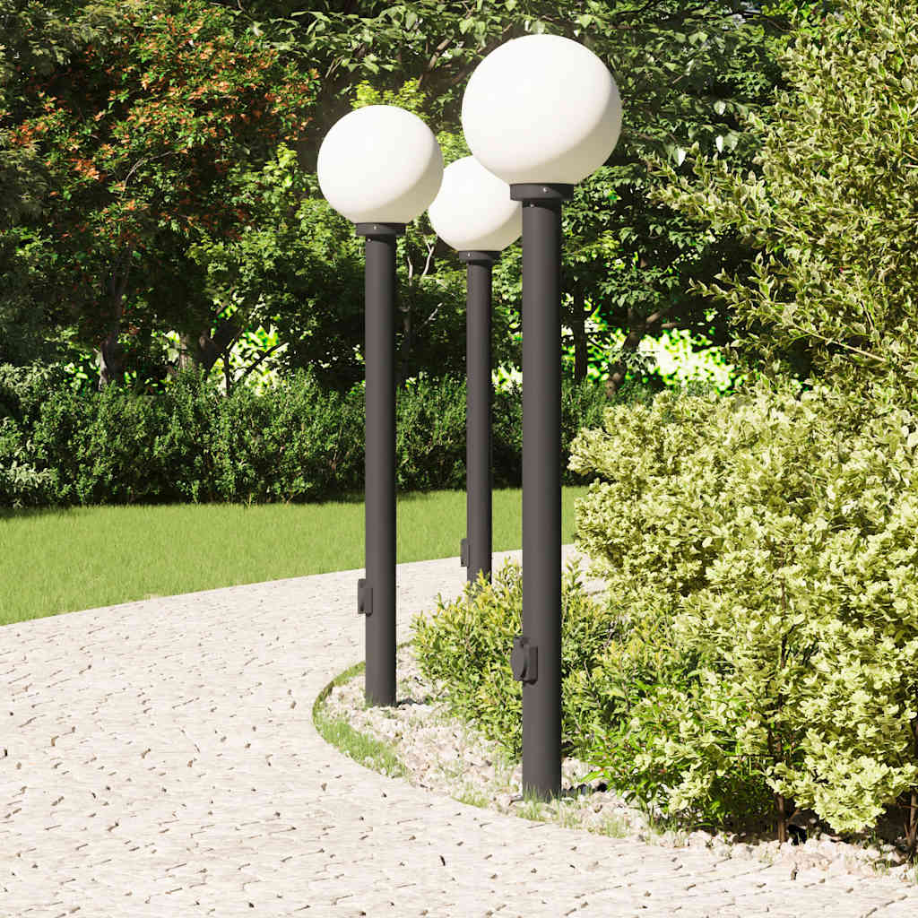 Lampioni a palo con presa elettrica 3 pz 120 cm Nero IP44