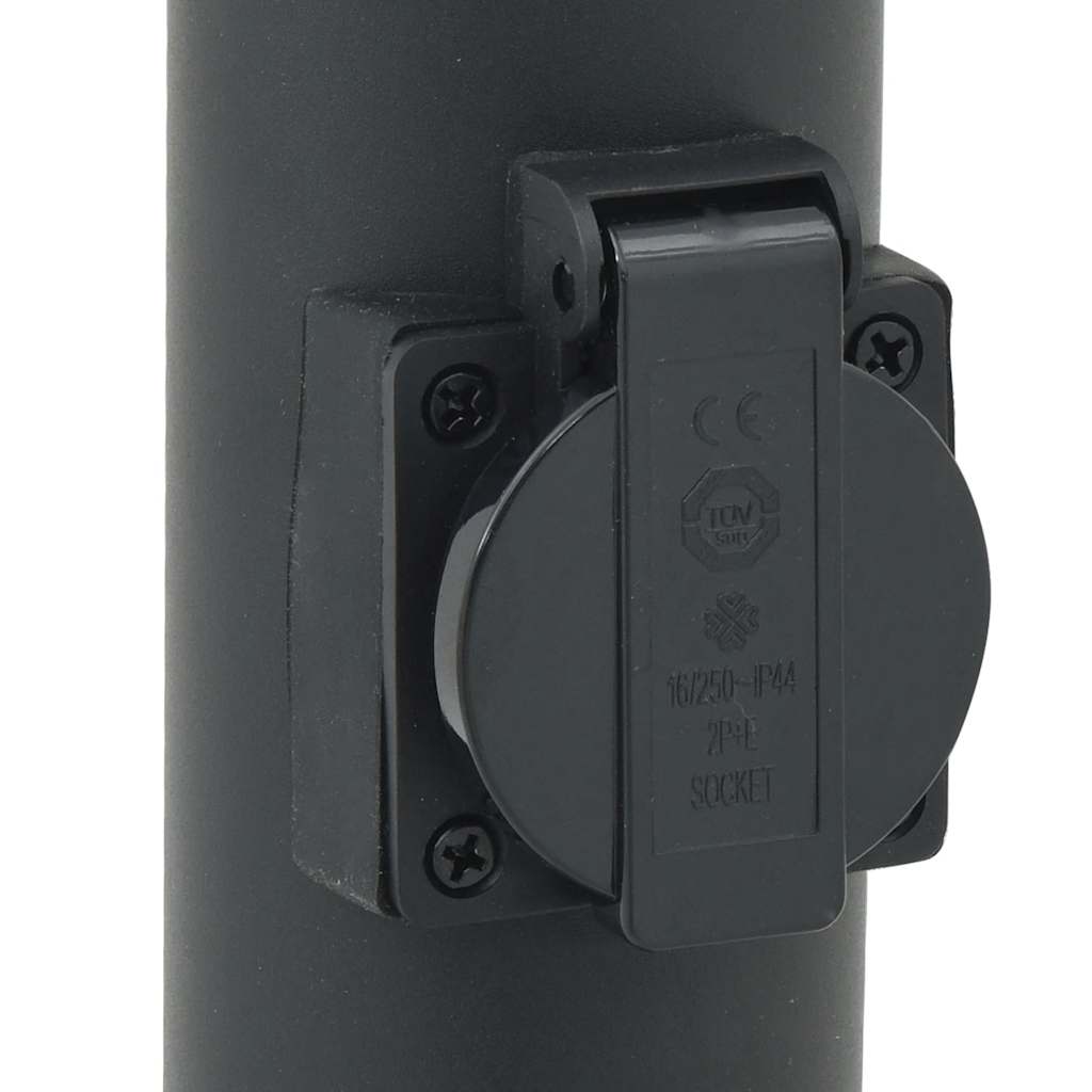 Lampada a paletto con sensore e presa 80 cm Nera IP44