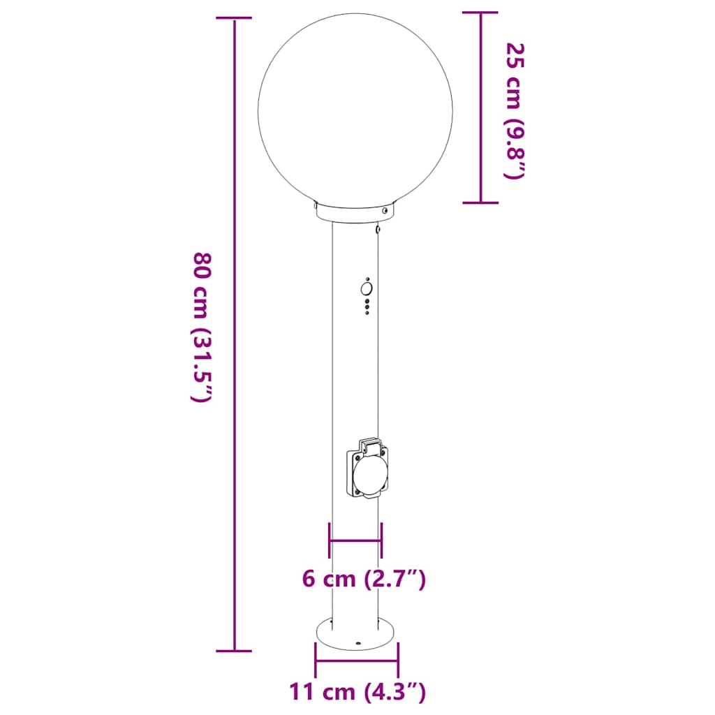 Lampioni a paletto con sensore e presa 3 pz 80 cm neri IP44