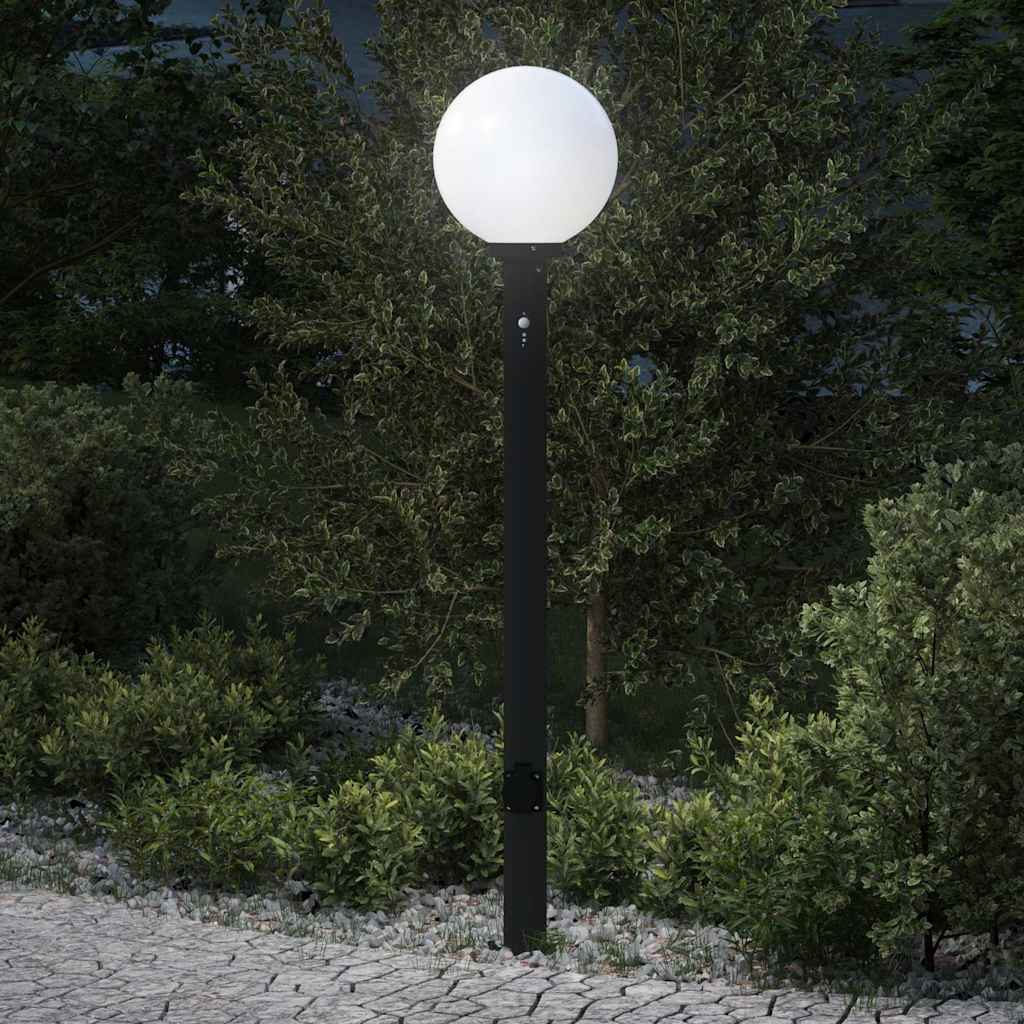 Lampada a paletto con sensore e presa 120 cm Nera IP44