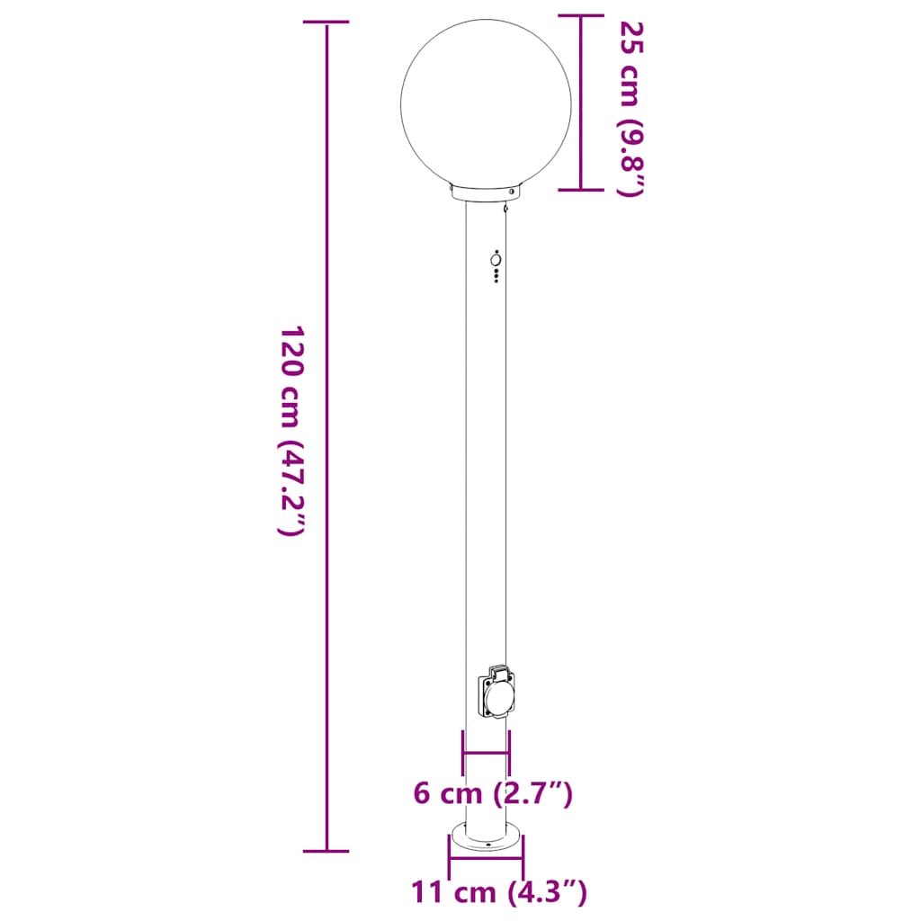 Lampada a paletto con sensore e presa 120 cm Nera IP44