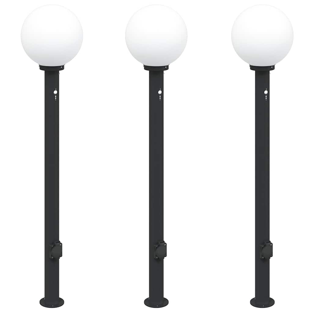 Lampioni a paletto con sensore e presa 3 pz 120 cm neri IP44