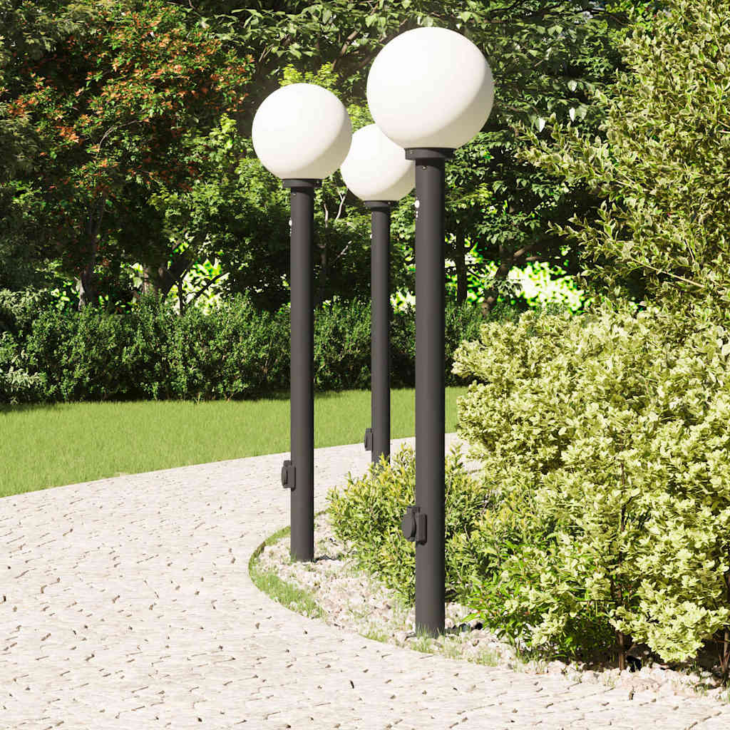 Lampioni a paletto con sensore e presa 3 pz 120 cm neri IP44