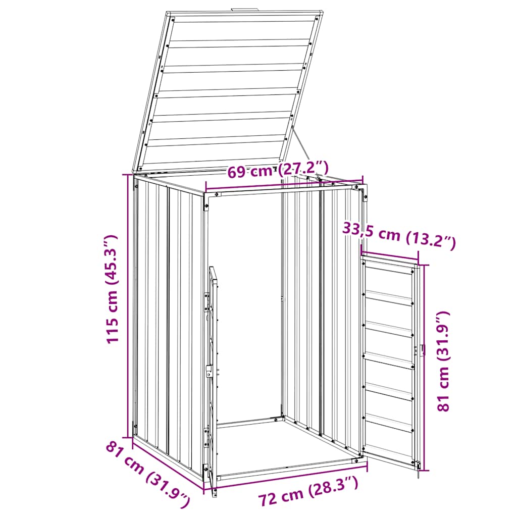 Copribidone Ruote Bidone Singolo Antracite 72x81x115 cm Acciaio