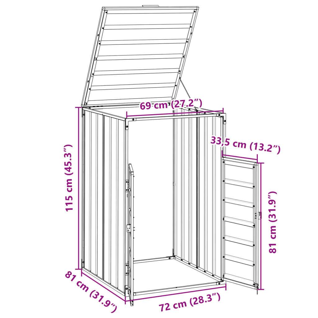 Copribidone Ruote Bidone Singolo Marrone 72x81x115 cm Acciaio