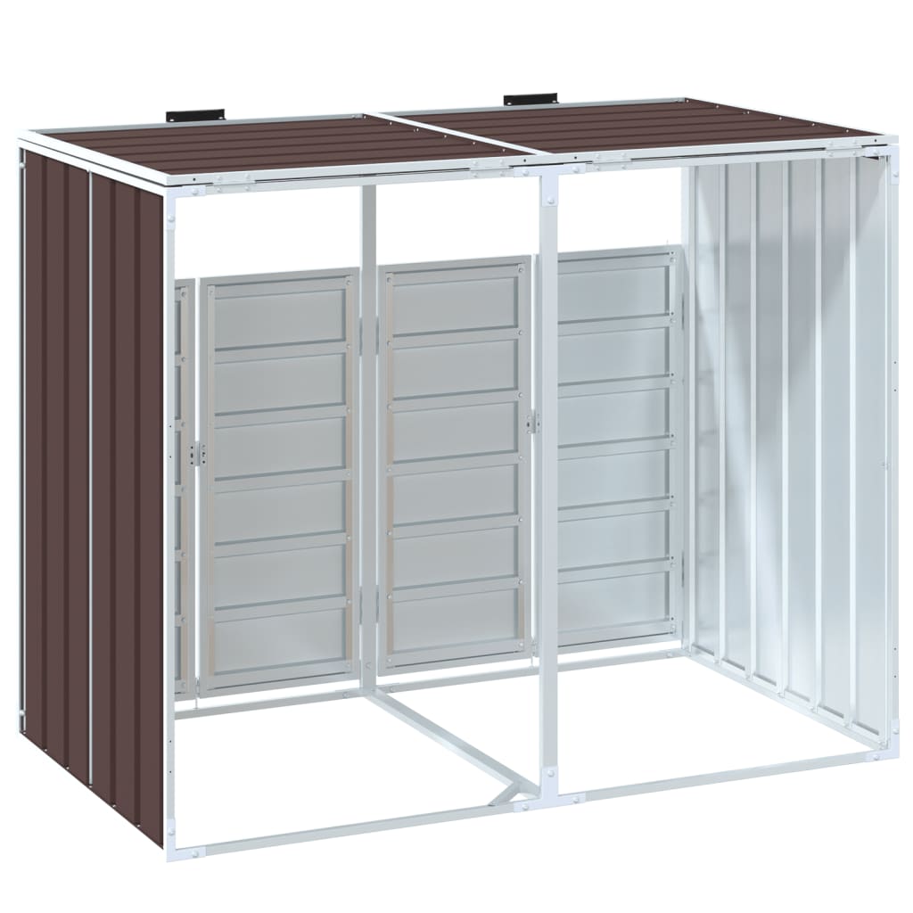 Copribidone con Ruote per 2 Bidoni Marrone 144x81x113cm Acciaio