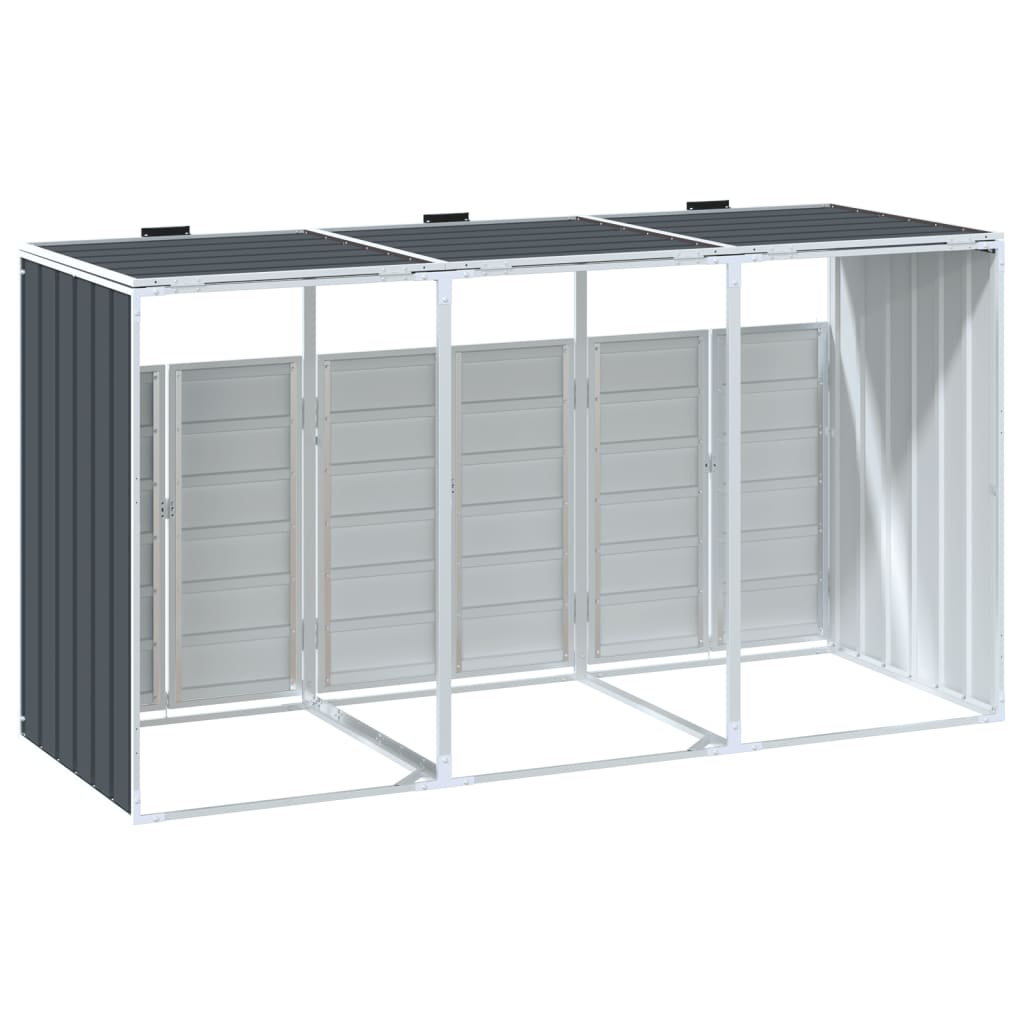 Copribidone Ruote per 3 Bidoni Antracite 216x81x115 cm Acciaio