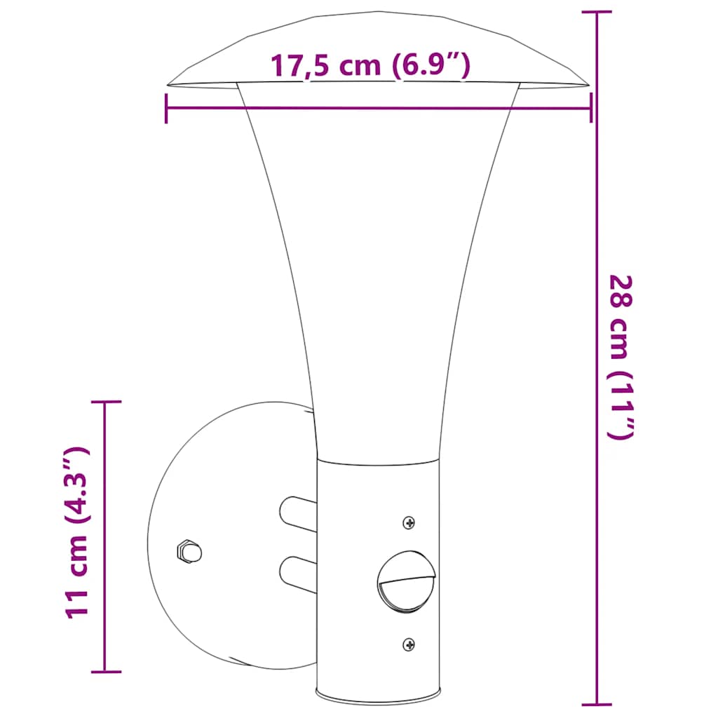 Applique da Esterno con Sensore Nera in Acciaio Inossidabile