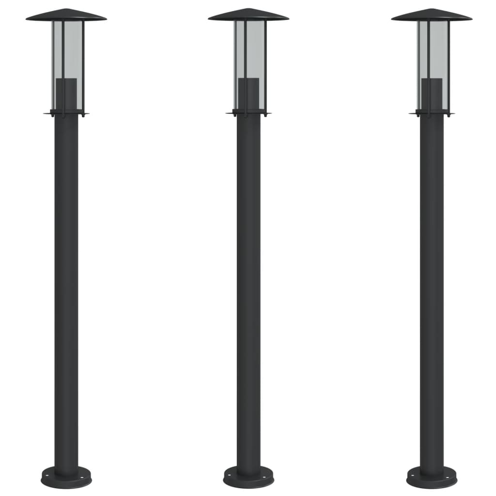 Lampade da Terra per Esterni 3 pz Nere 100 cm in Acciaio Inox