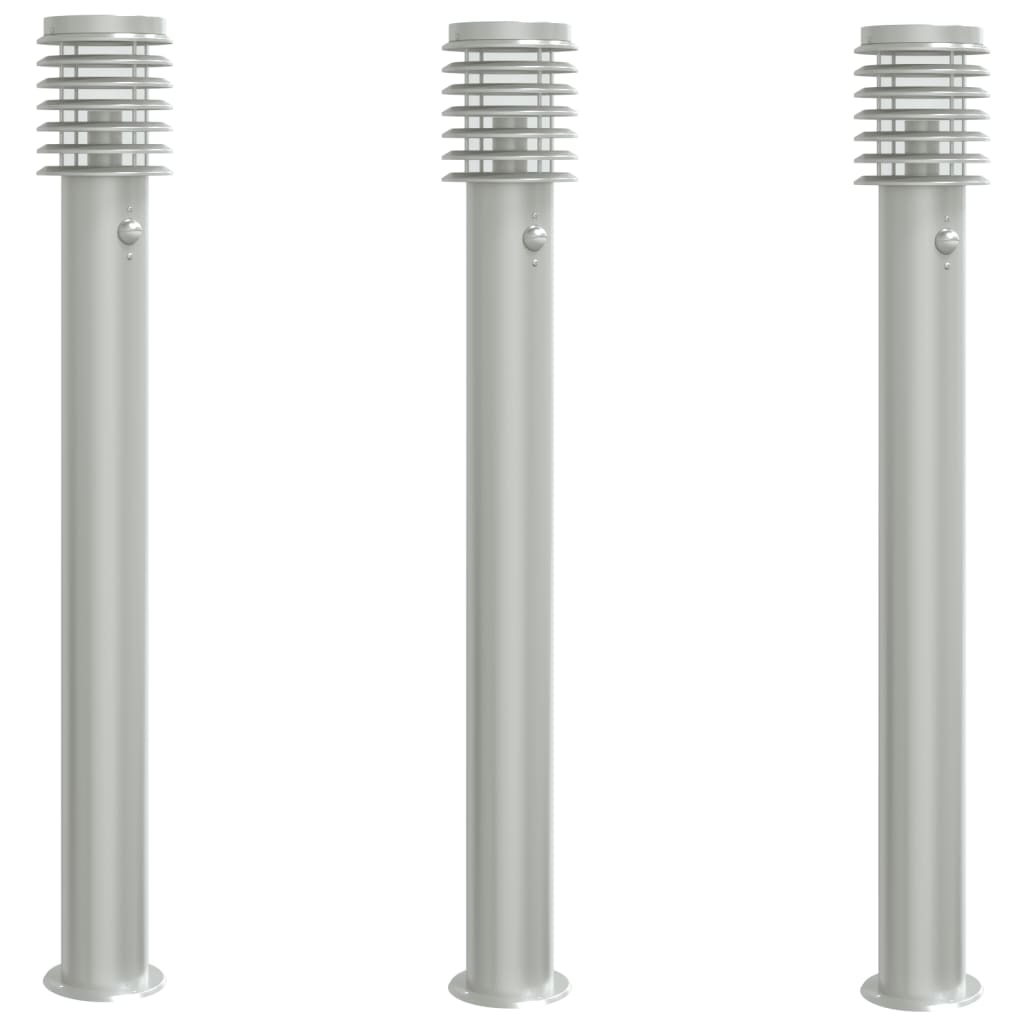 Lampada da Terra per Esterni Sensore Argento 3 pz 110cm Acciaio