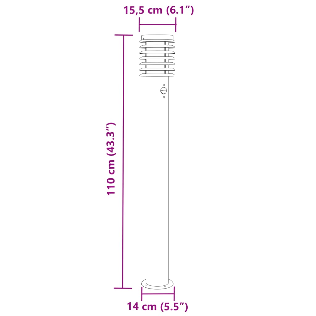 Lampada da Terra per Esterni Sensore Argento 3 pz 110cm Acciaio
