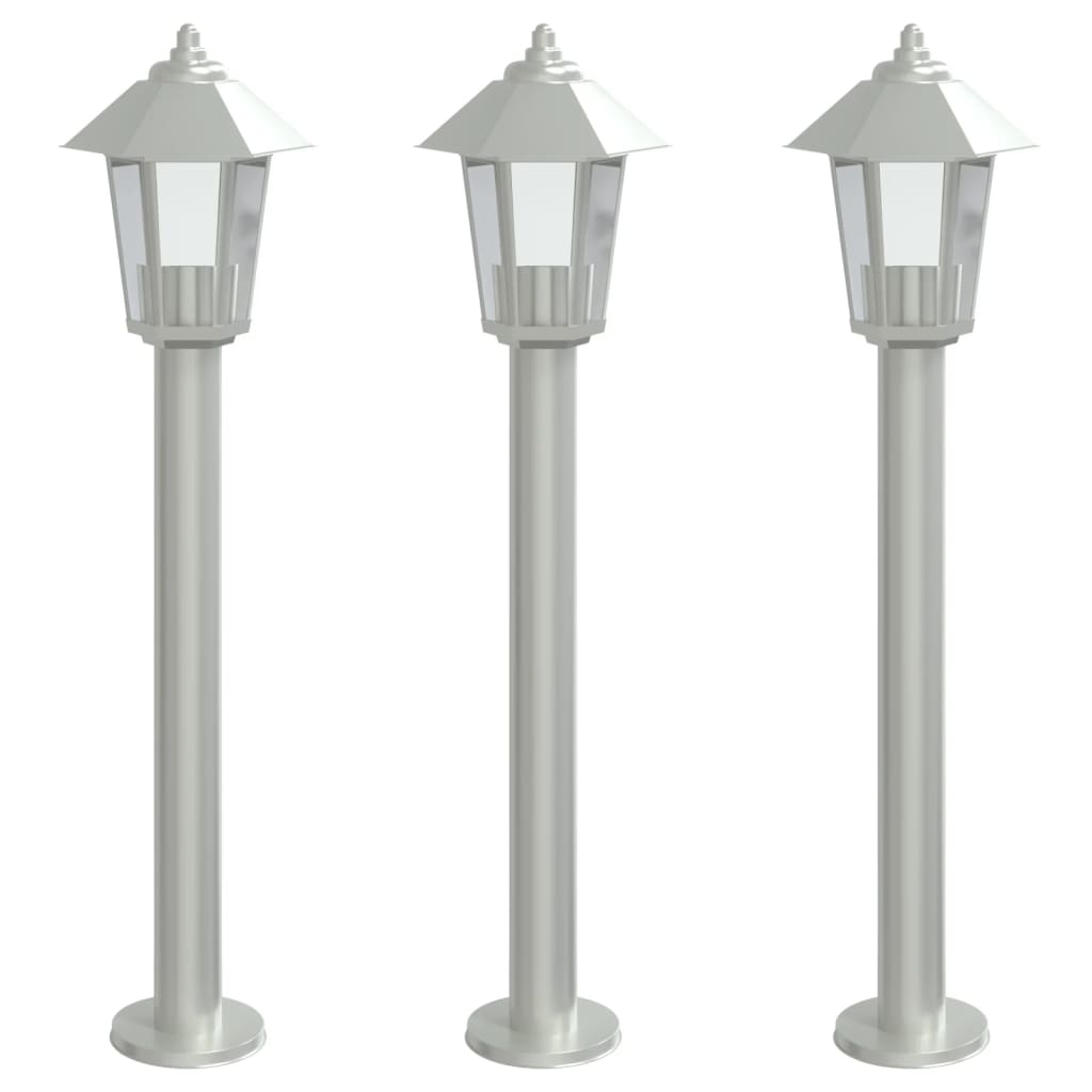 Lampade da Terra per Esterni 3 pz Argento 80 cm in Acciaio Inox