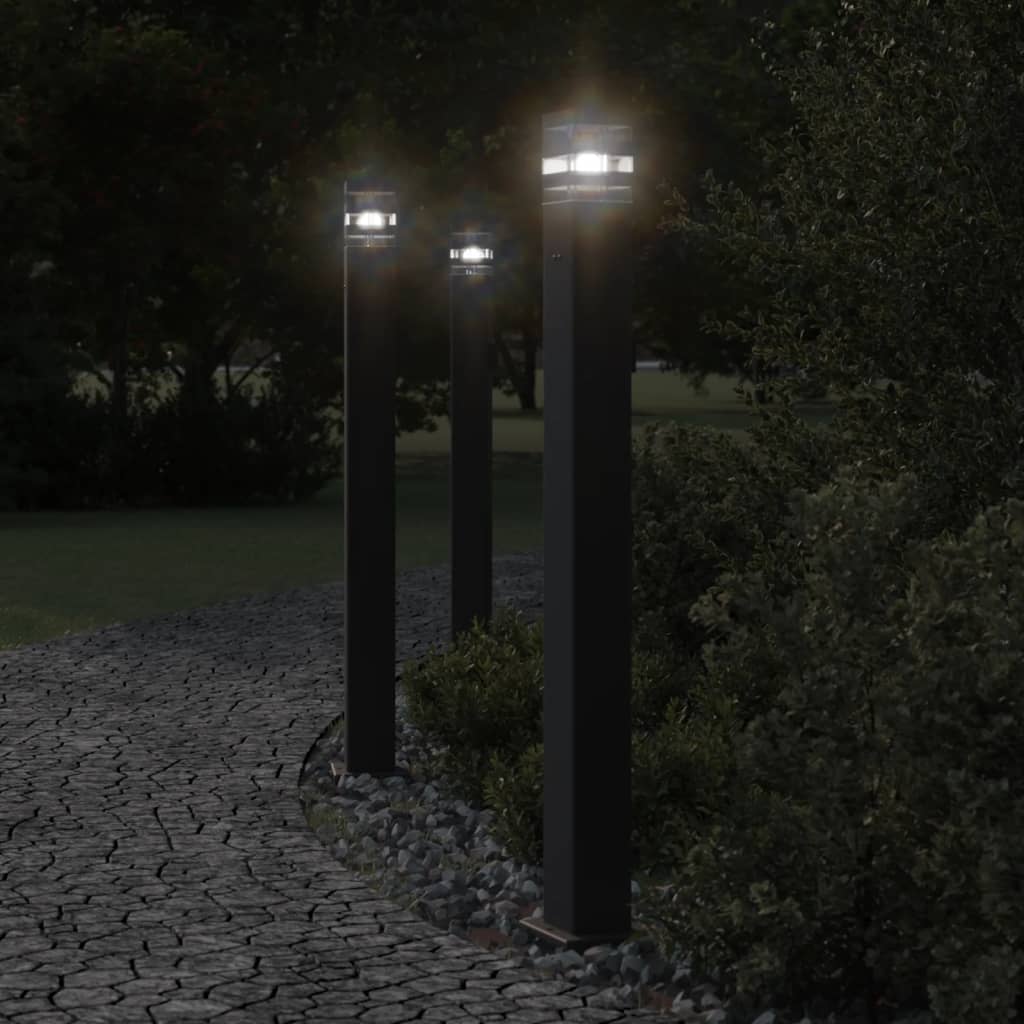 Lampade da Terra per Esterni con Presa 3pz Nere 110cm Alluminio