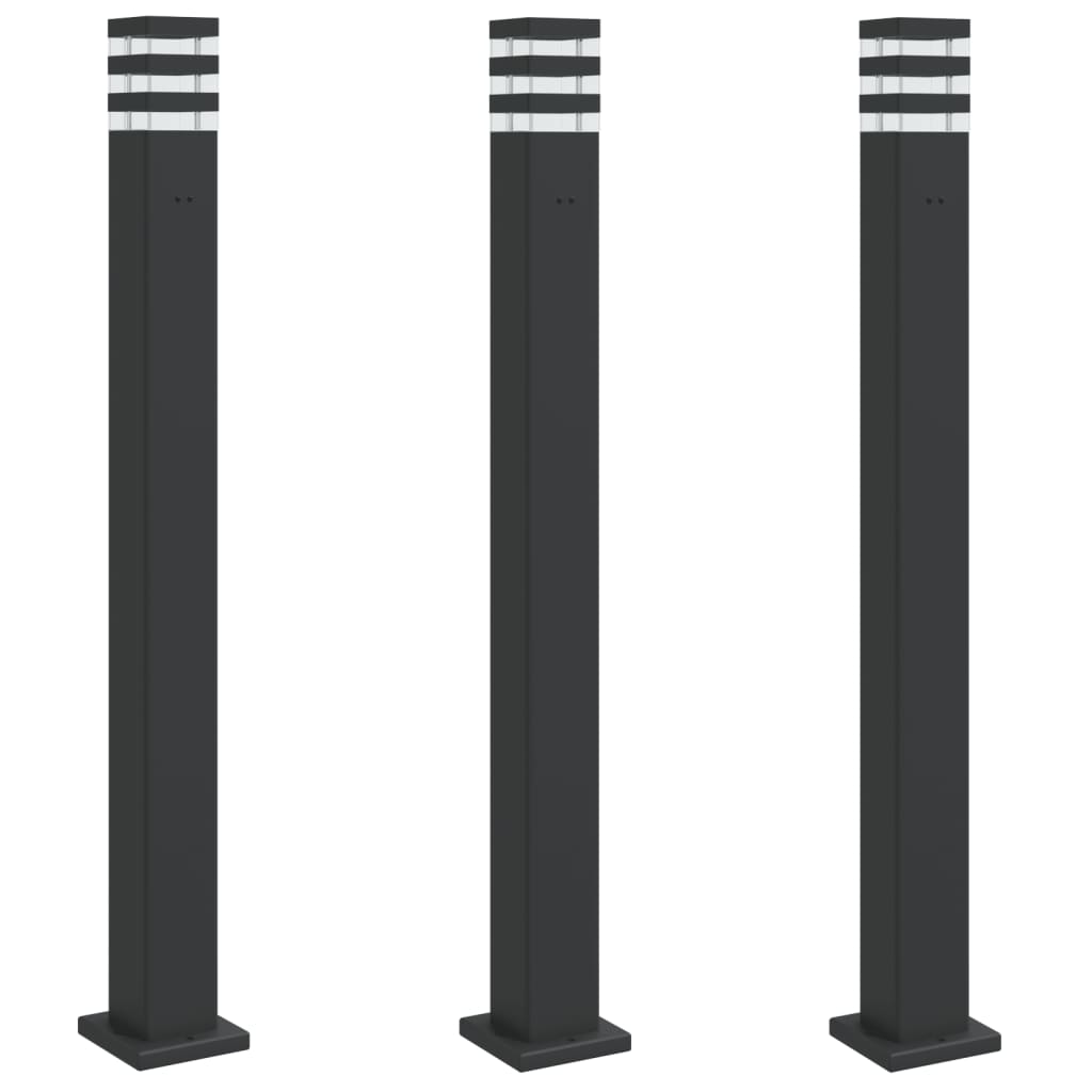 Lampade da Terra per Esterni con Presa 3pz Nere 110cm Alluminio
