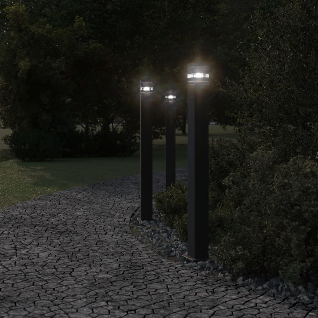 Lampade da Terra per Esterni con Presa 3pz Nere 110cm Alluminio