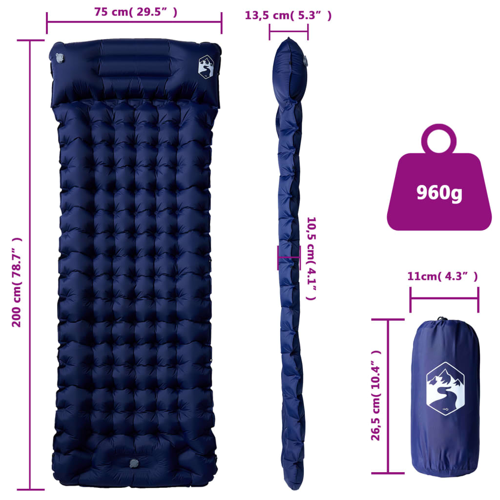 Materasso Campeggio Autogonfiabile Cuscini 1 Persona Blu Marino