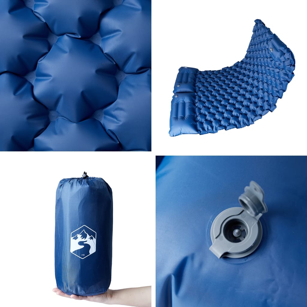 Materasso Campeggio Autogonfiabile Cuscini 2 Persone Blu Marino