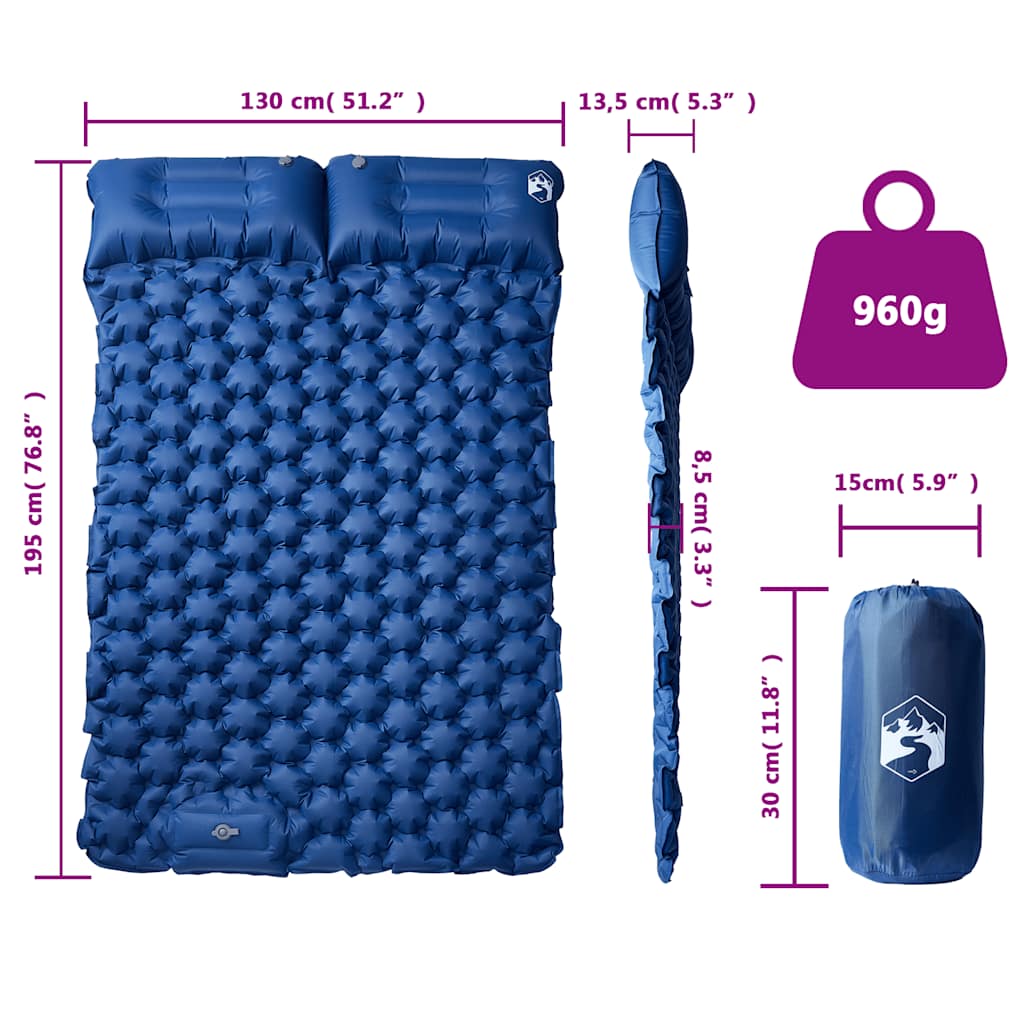 Materasso Campeggio Autogonfiabile Cuscini 2 Persone Blu Marino