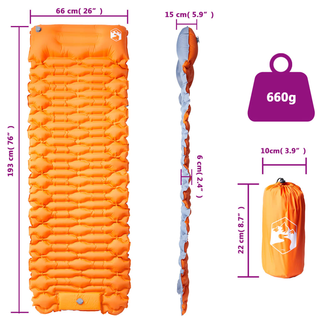 Materasso Campeggio Autogonfiabile Cuscini 1 Persona Arancio