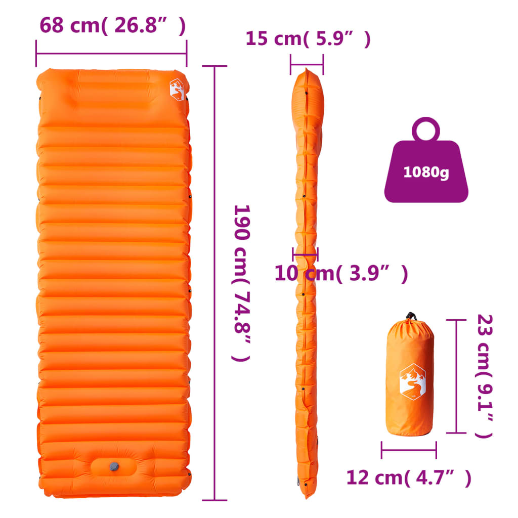 Materasso Campeggio Autogonfiabile Cuscini 1 Persona Arancio