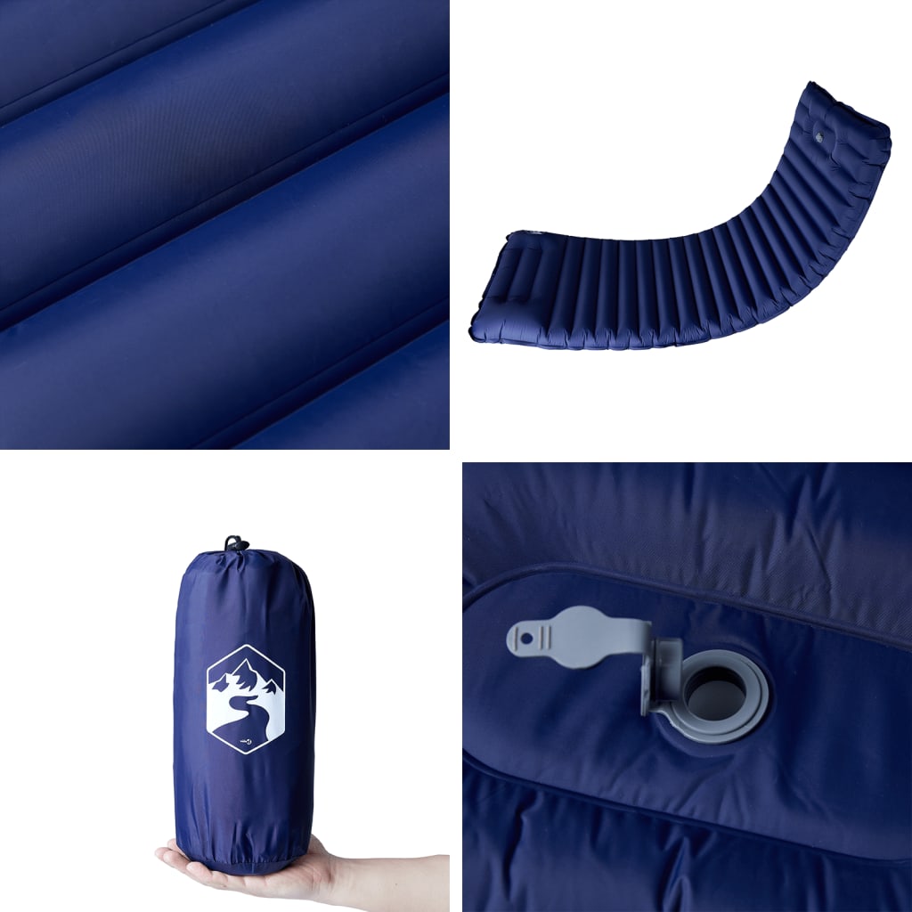 Materasso Campeggio Autogonfiabile Cuscini 1 Persona Blu Marino