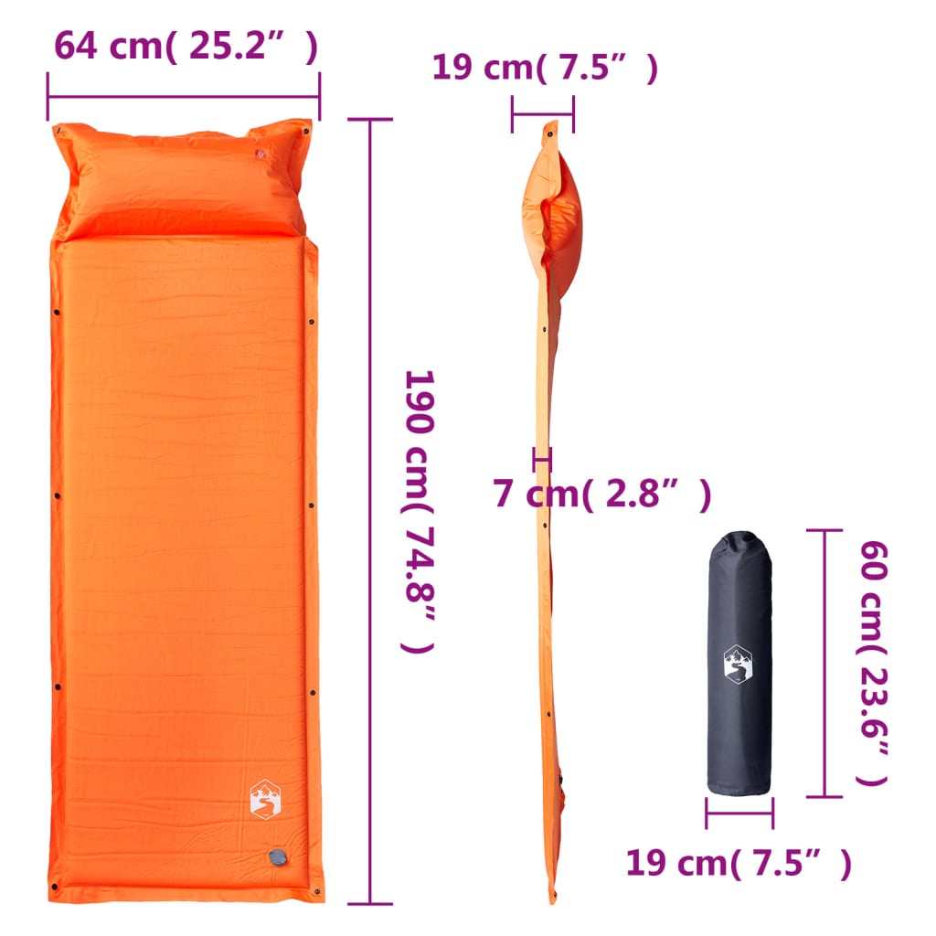 Materasso Campeggio Autogonfiabile Cuscini 1 Persona Arancio