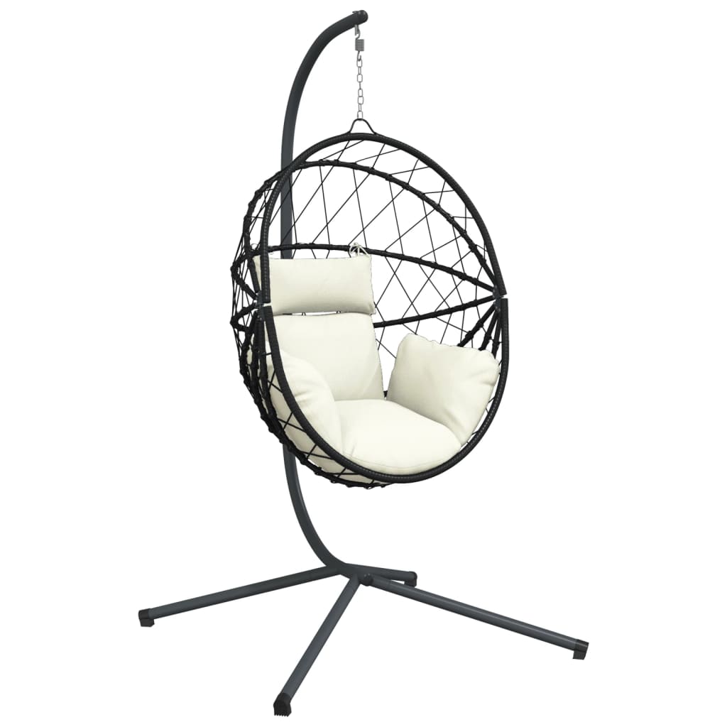 Sedia a Uovo Sospesa con Supporto Beige in Polyrattan e Acciaio