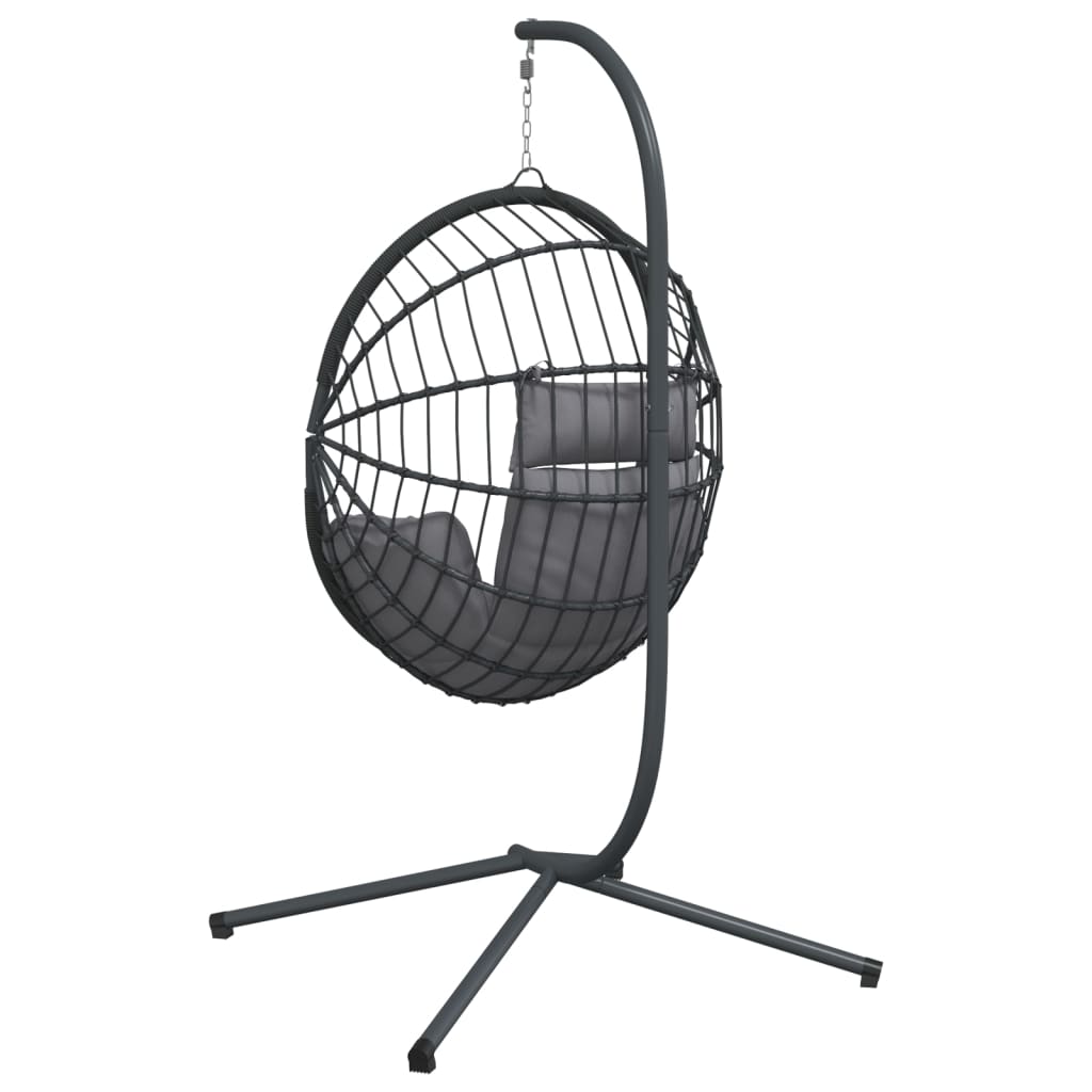 Sedia a Uovo Sospesa con Supporto Grigio in Rattan e Acciaio
