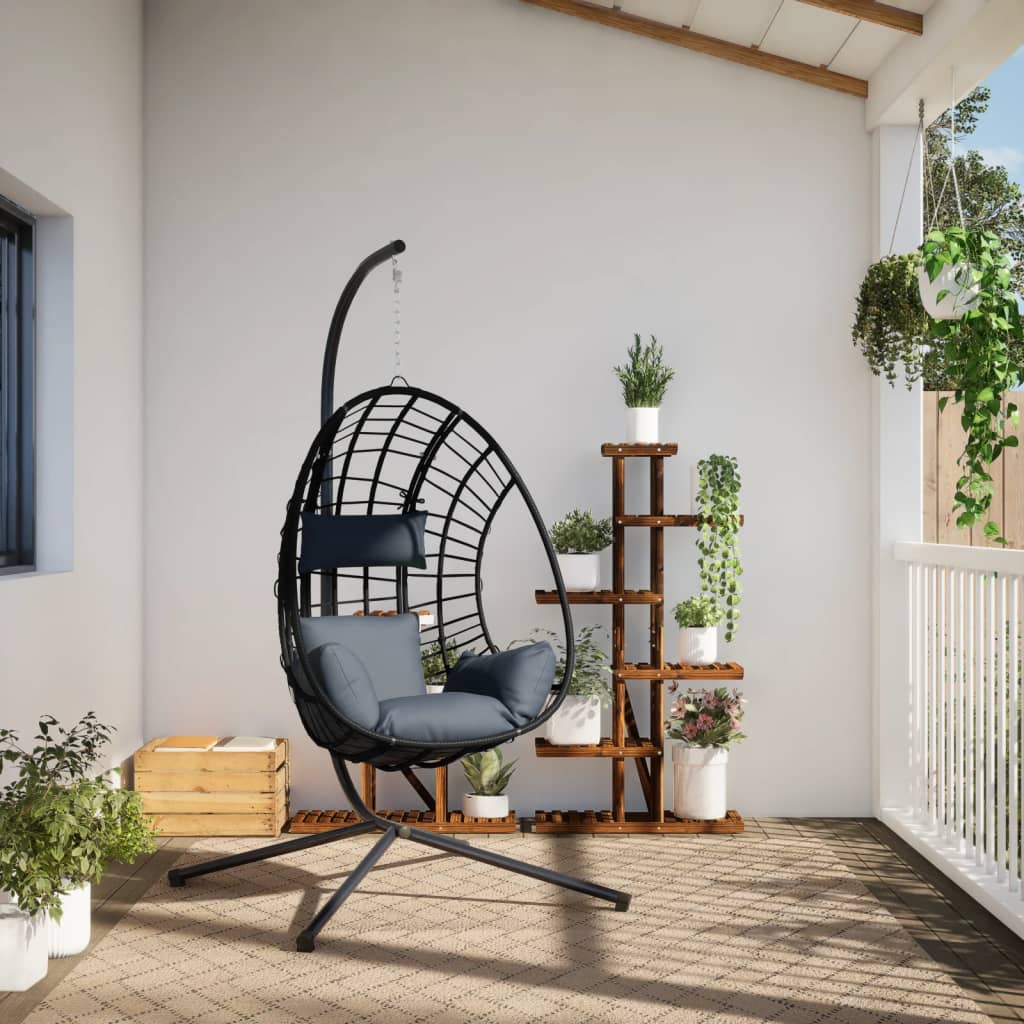 Sedia a Uovo Sospesa con Supporto Antracite Polyrattan/Acciaio