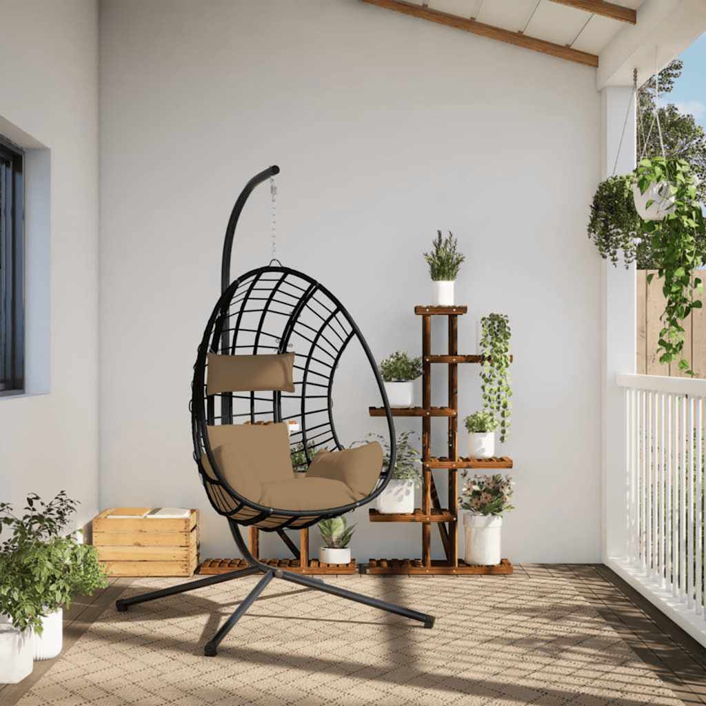 Sedia a Uovo Sospesa con Supporto Tortora Polyrattan e Acciaio