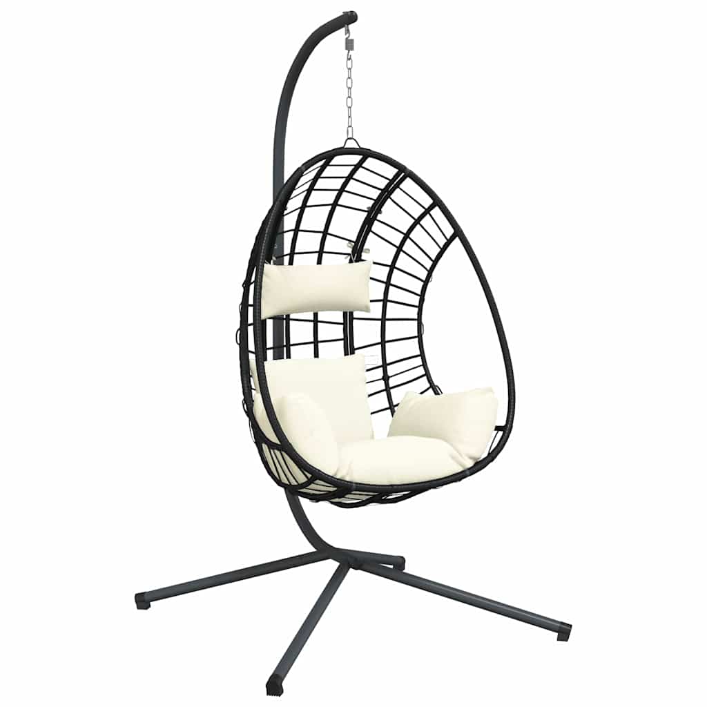 Sedia a Uovo Sospesa con Supporto Beige in Polyrattan e Acciaio