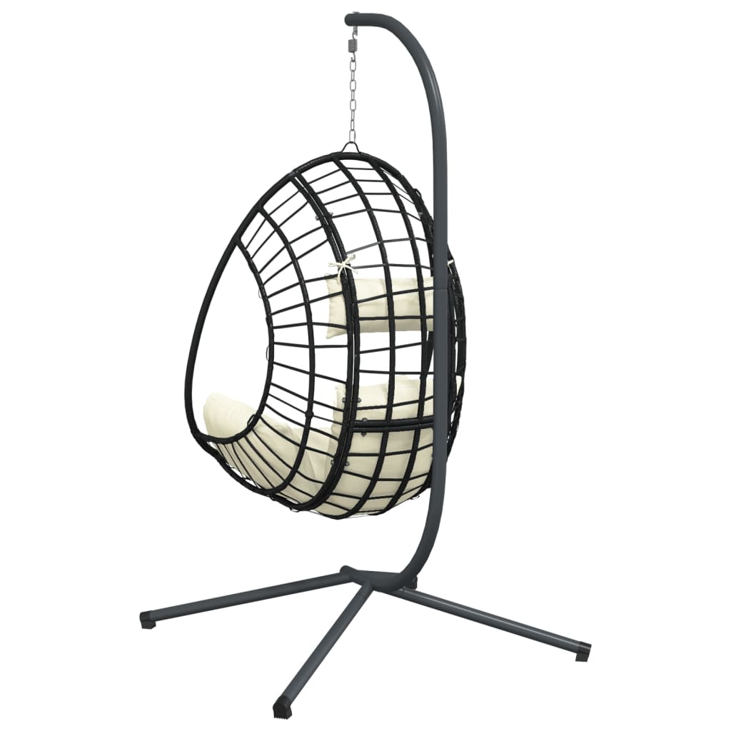 Sedia a Uovo Sospesa con Supporto Beige in Polyrattan e Acciaio