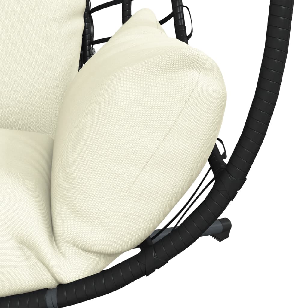 Sedia a Uovo Sospesa con Supporto Beige in Polyrattan e Acciaio
