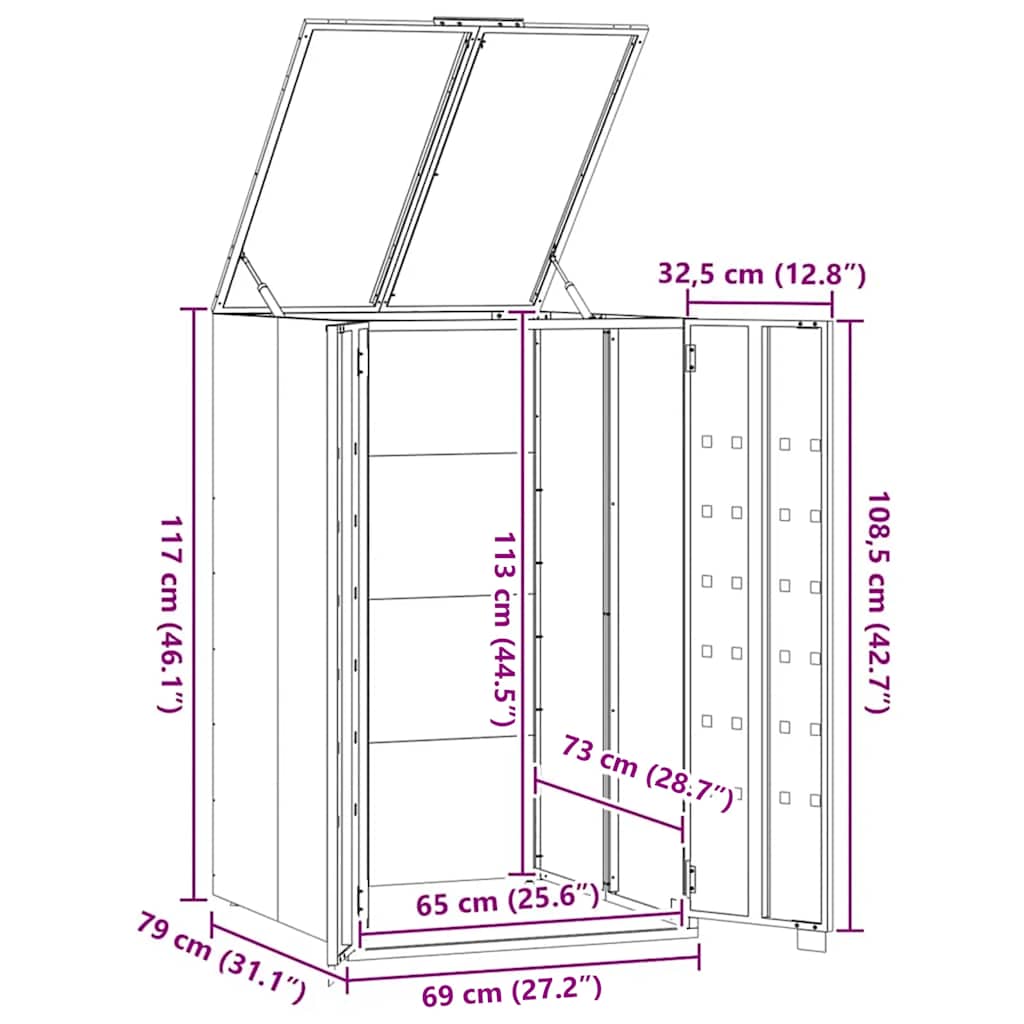 Copribidone con Ruote per Bidone Singolo Nero 69x79x117 Acciaio