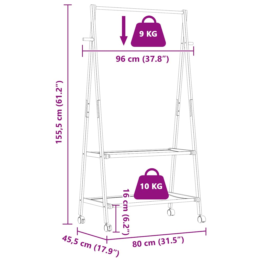 Appendiabiti con Ripiani e Ruote 96x45,5x155,5 cm in Bambù