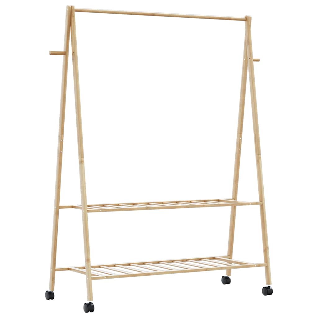 Appendiabiti con Ripiani e Ruote 132x45,5x155,5 cm in Bambù