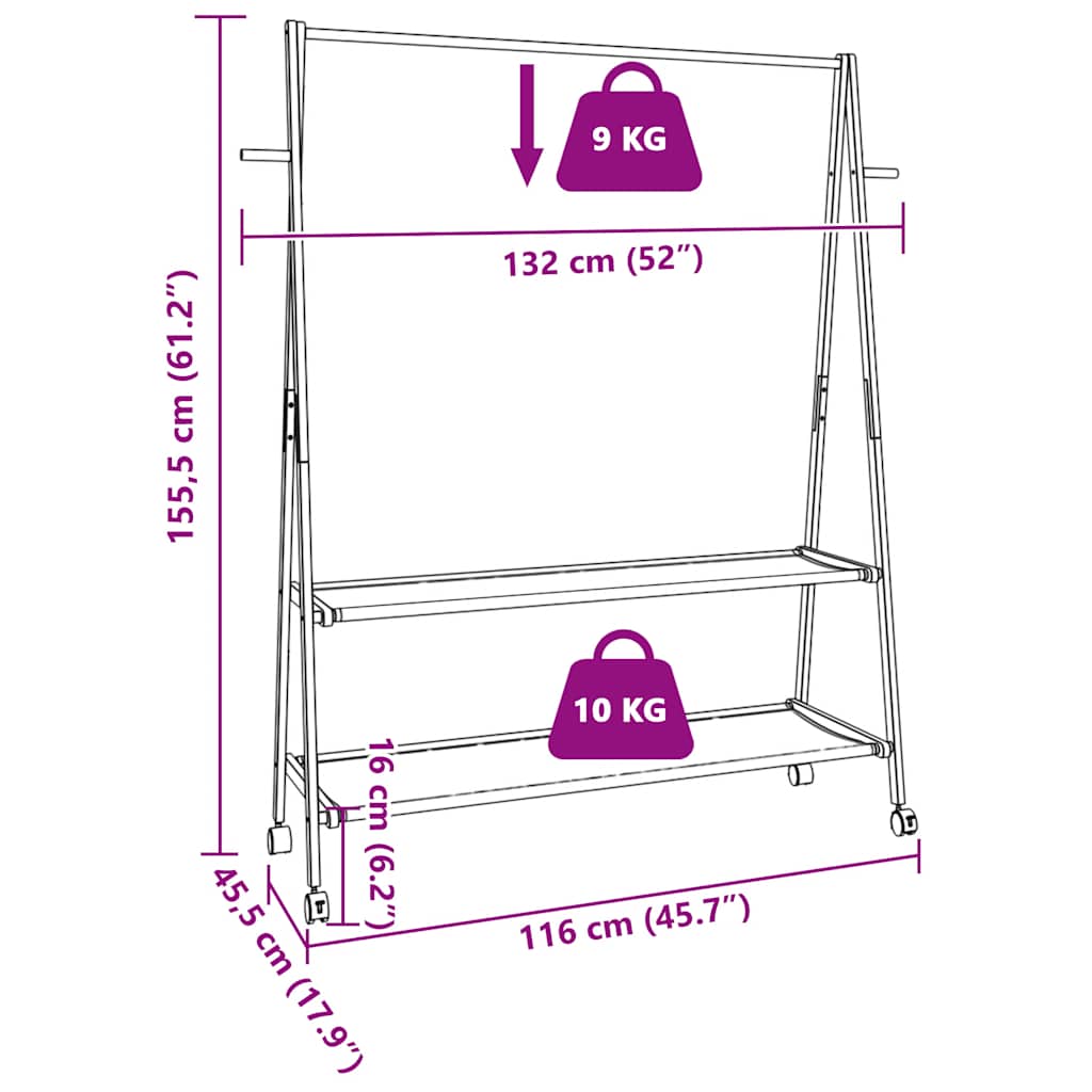 Appendiabiti con Ripiani e Ruote 132x45,5x155,5 cm in Bambù