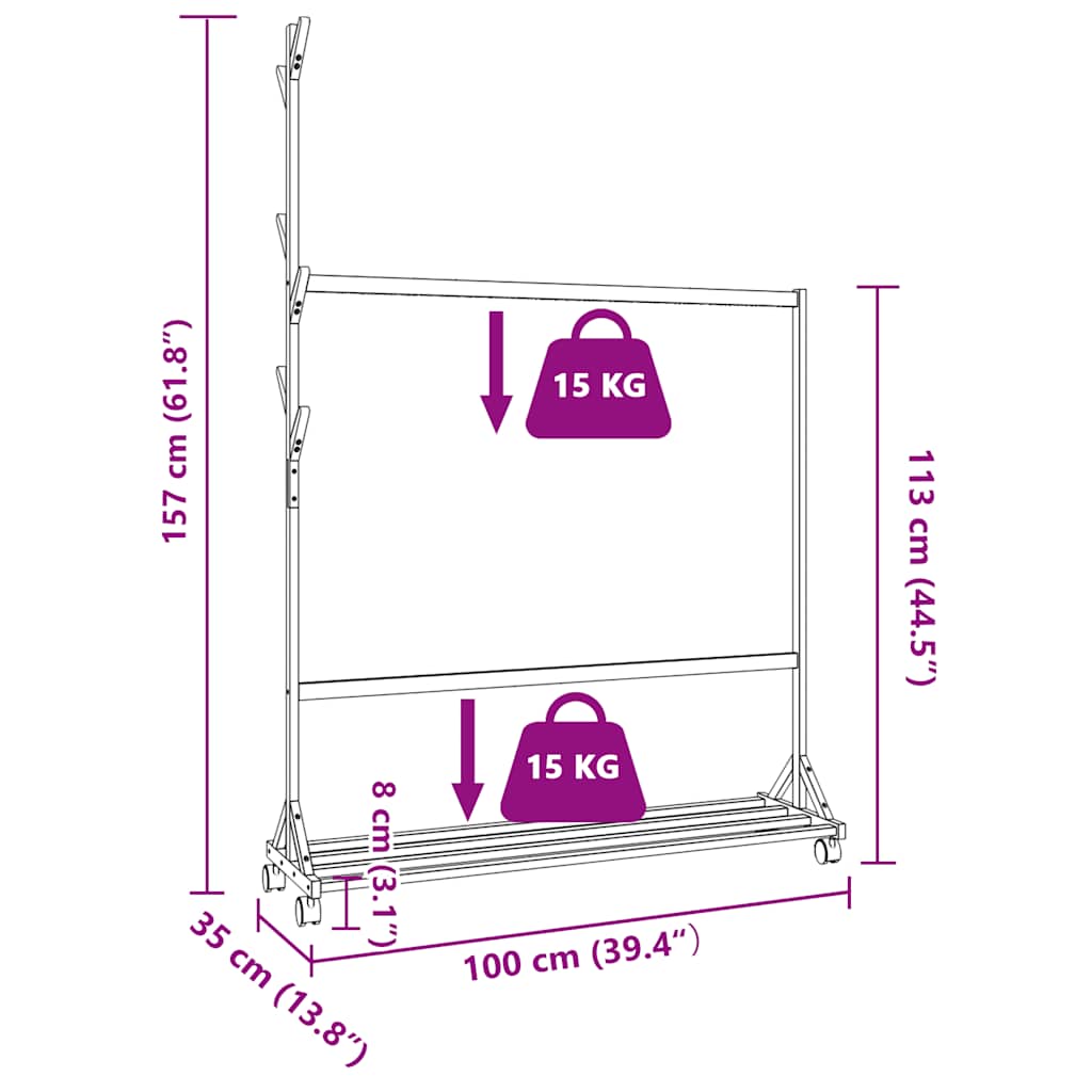 Appendiabiti con Ganci e Ruote 100x35x157 cm in Bambù