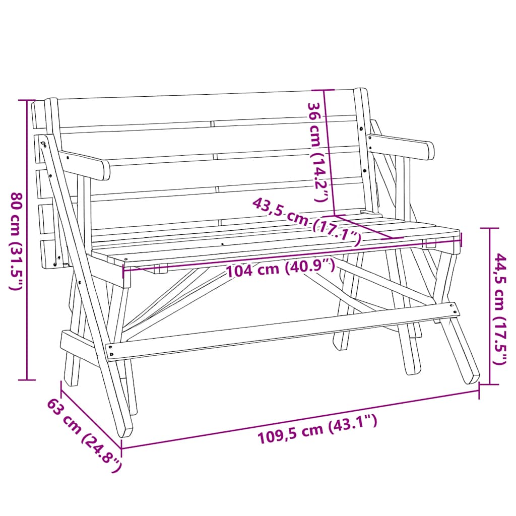 Tavolo da Picnic con Panche in Legno Abete 2-in-1 Convertibile