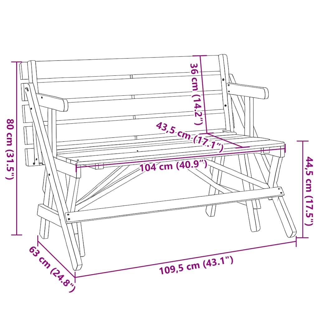 Tavolo da Picnic con Panche in Legno Abete 2-in-1 Convertibile