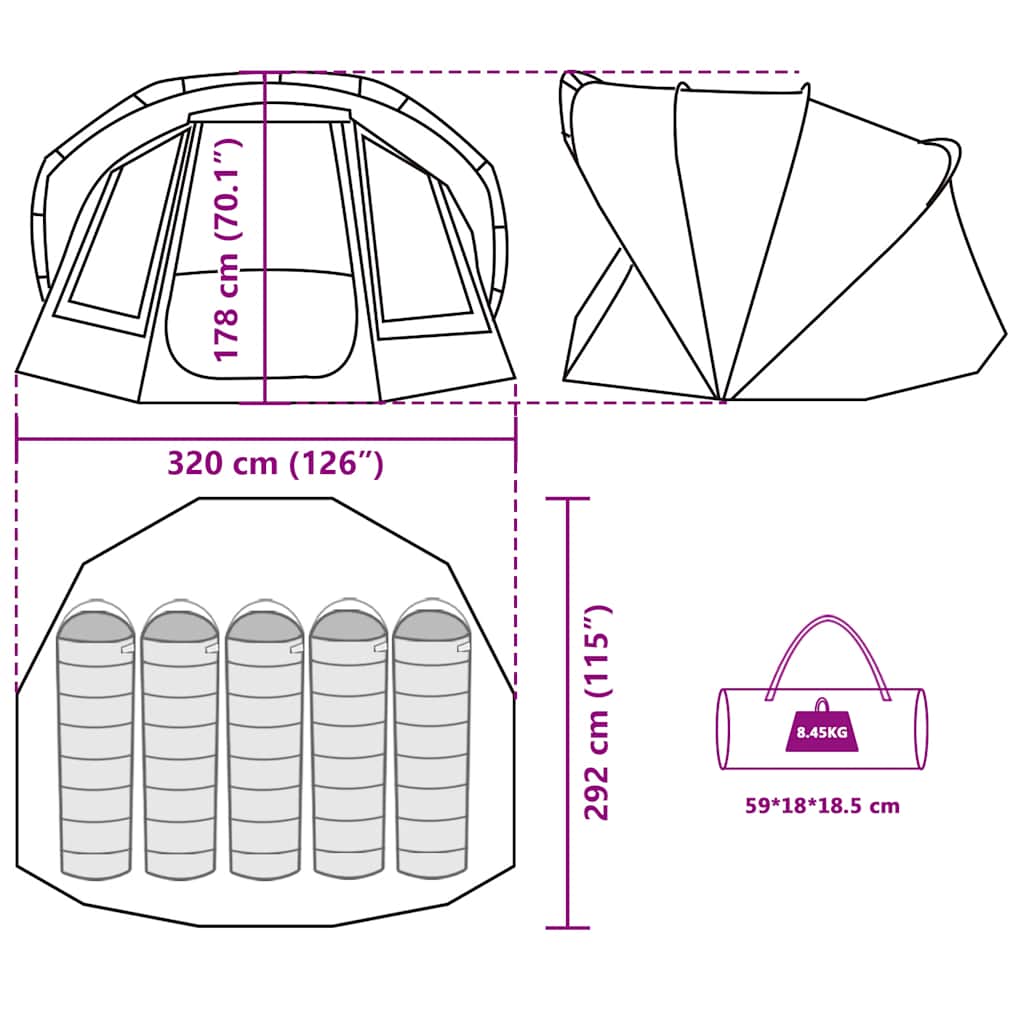 Tenda da Pesca per 5 Persone Verde Oliva Impermeabile