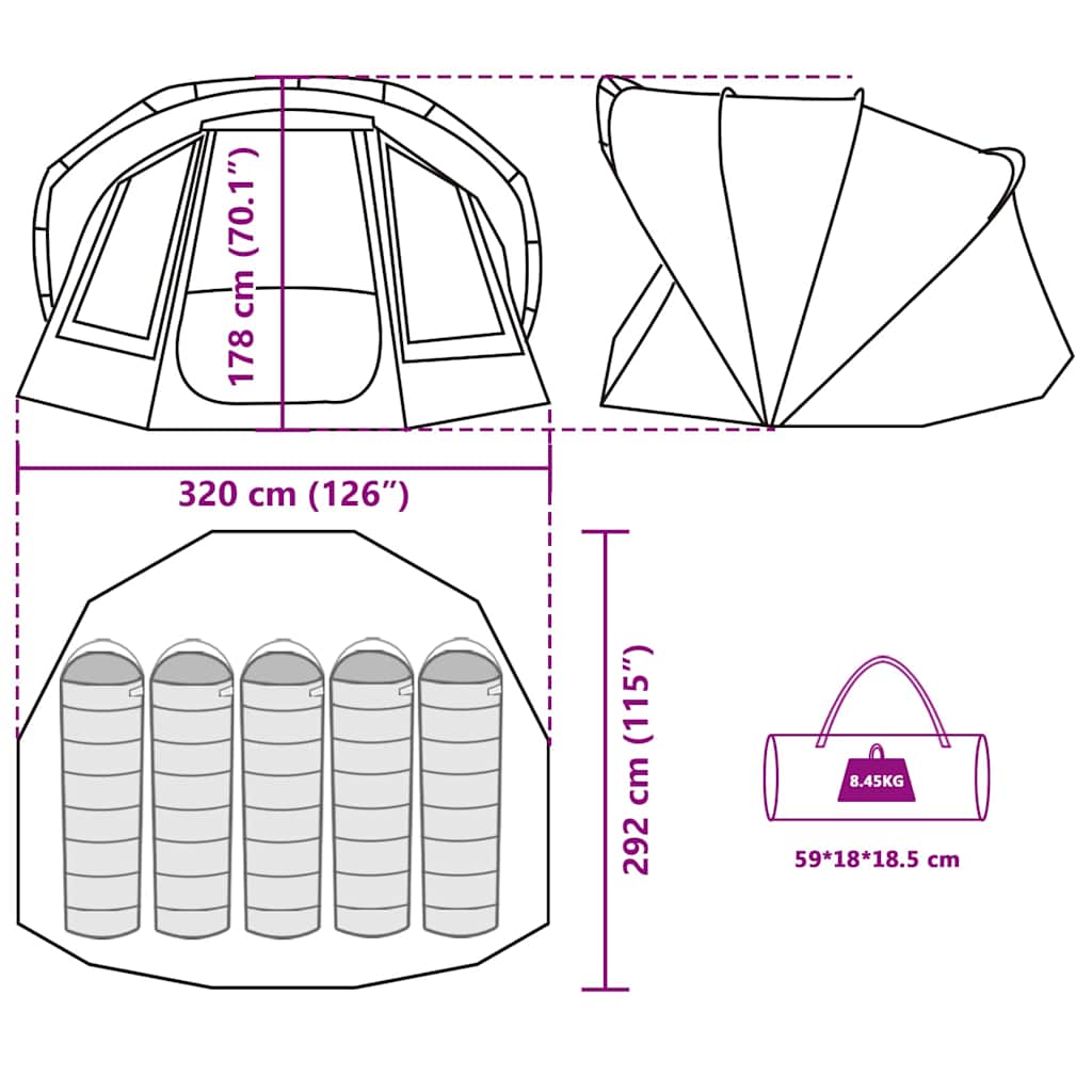 Tenda da Pesca per 5 Persone Marrone Impermeabile