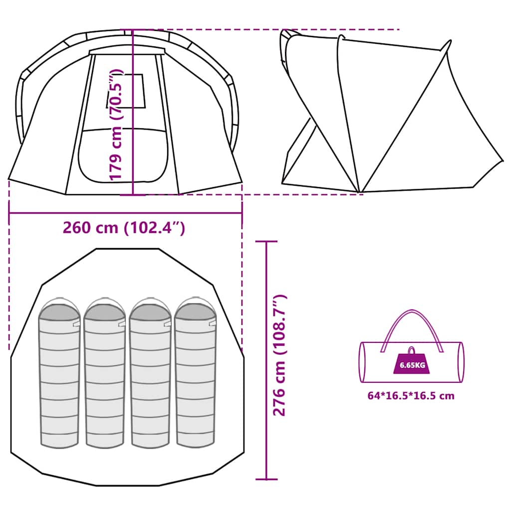 Tenda da Pesca per 4 Persone Verde Oliva Impermeabile